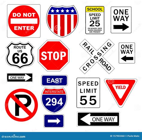 USA Road Traffic Signs Symbols Stock Vector - Illustration of route, background: 157903360