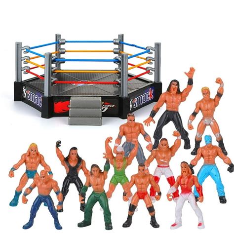 46 Pieces Wrestling Toys For Kids Wrestler Warriors Toys With Ring Realistic Accessories Fun ...