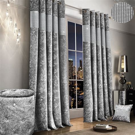 Glory Crushed Silver Velvet Curtains Long Drop Uk