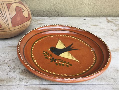 Mexican Pottery Plate Black Bird Decor Redware Mexican Decor Capula Michoacan Pottery