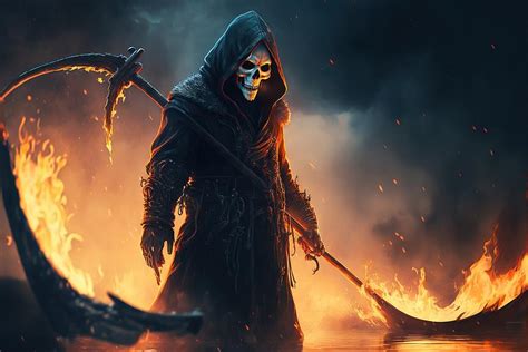 Grim Reaper with his Scythe in a Lake of Flames Digital Art by John Twynam - Pixels