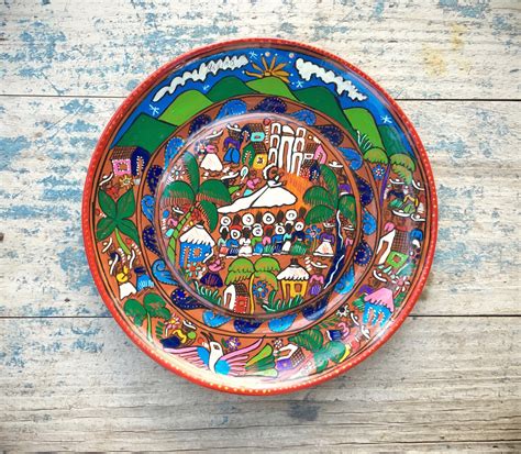 Vintage 10 ceramic plate Mexican pottery folk art of wedding celebration unique wedding gift