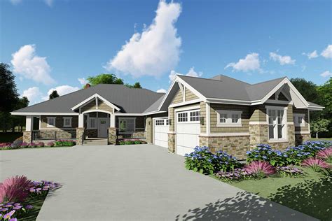 Downsized Craftsman Ranch Home Plan with Angled Garage - 64465SC | Architectural Designs - House ...