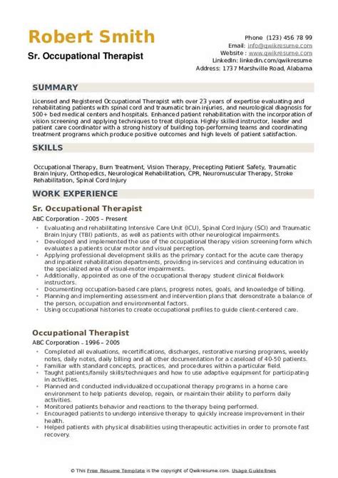 Occupational Therapist Resume Samples | QwikResume