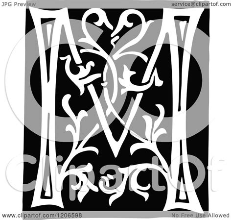 Clipart of a Vintage Black and White Monogram Letter M - Royalty Free Vector Illustration by ...