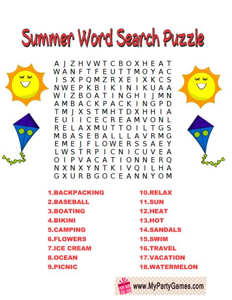 Summer Printable Word Search