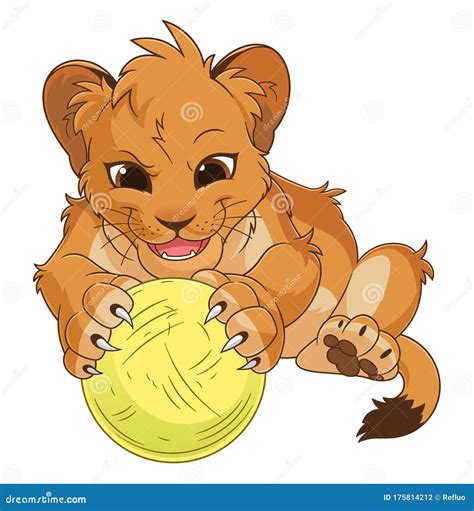 Lion cub playing with ball stock vector. Illustration of cute - 175814212