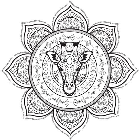 Mandala with Giraffe - Mandalas Adult Coloring Pages