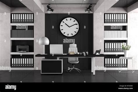 Black and white minimalist office Stock Photo - Alamy