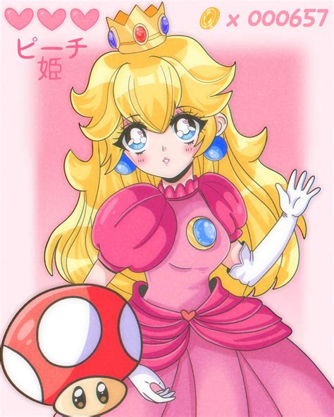 90s Anime Style Princess Peach Art Print Mario Nintendo Kawaii | Etsy