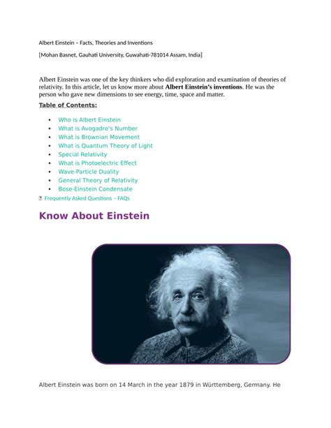 (PDF) Albert Einstein - Facts, Theories and Inventions