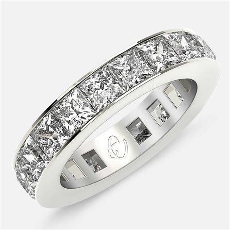 Eternity Ring with Channel Set Princess Cut Diamonds in 18k White Gold