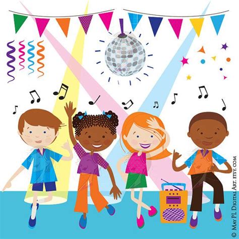 Dance Clipart Disco Kids Party Children Boy Girl Dancing Cute Vector COMMERCIAL USE Graphics ...