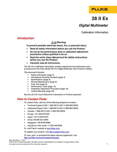 FLUKE 28 II EX CALIBRATION INFORMATION MANUAL Pdf Download | ManualsLib