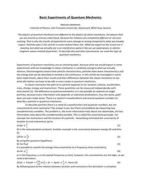 Basic Experiments of Quantum Mechanics