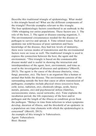 Describe this traditional triangle of epidemiology. What model is .docx
