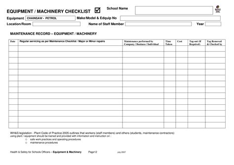 Weekly Equipment Checklist Template | Music Education