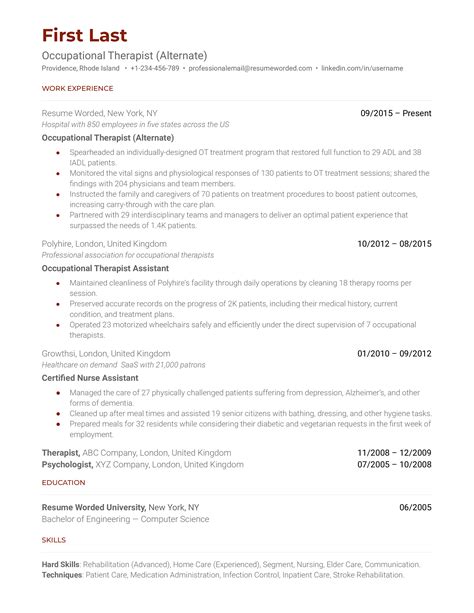 5 Occupational Therapist Resume Examples for 2024 | Resume Worded