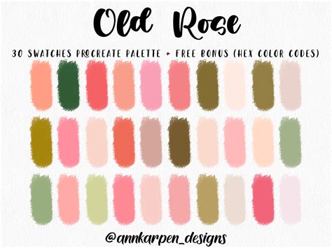 Old Rose Procreate Palette, 30 HEX Color Codes, Instant Digital Download, iPad Pro Art ...