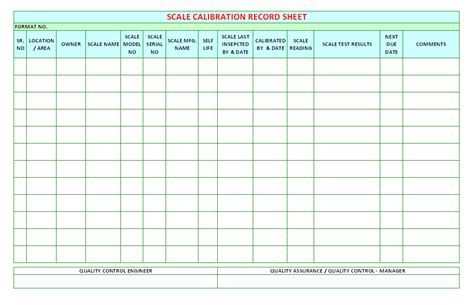 Scale Calibration Record Sheet