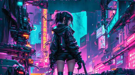 The neon-lit streets of a cyberpunk anime night city with this captivating 4K wallpaper 26481509 ...