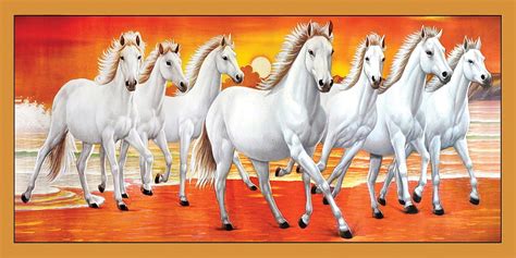 Running Horse Painting Vastu Direction In Hindi - Canvas Seven Horses With Sun Raises Painting ...