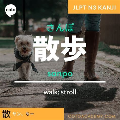 Japanese School Coto Academy on Instagram: "Kanji of the day: walk/stroll 💬 毎朝犬の散歩に行きます。 maiasa ...