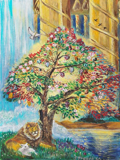 Tree of Life with 12 fruits Revelation 22:1-3 | Tree of life painting, Tree of life, Lion and lamb