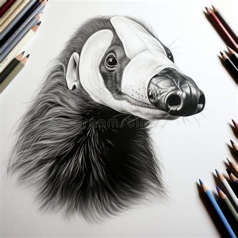 Hyper-realistic Badger Portrait with Colored Pencils Stock Illustration - Illustration of ...