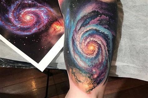 Spiral Galaxy Tattoo Designs : Hourglass melting into a spiral galaxy tattoo inked in dot-work ...