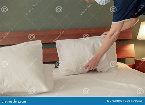 Cleaning Lady Doing Housekeeping and Making Bed in Hotel Room. Cleaning Service Concept Stock ...