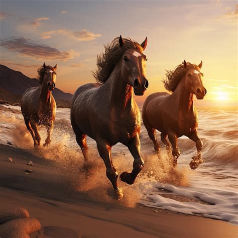 Premium AI Image | wild horses running on the beach stock photo