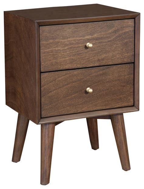 Dark Brown Century Modern Wood 2 Drawer Nightstand - Midcentury - Nightstands And Bedside Tables ...