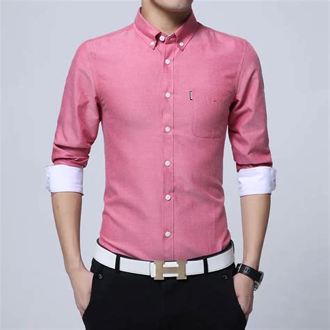 New Men Business Casual Long Sleeves Shirt Fashion Dress Shirts Men Solid Color Slim Fit High ...