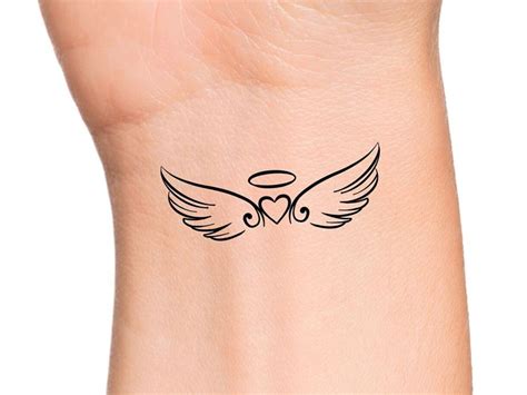 Angel Wings Heart Temporary Tattoo Add Your Own Custom Words Memorial Text Temporary Tattoo ...