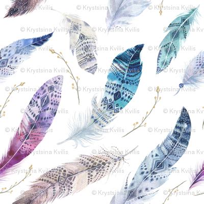 Seamless pattern with bright boho watercolor feathers. wallpaper - peace_shop - Spoonflower