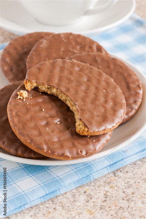 Chocolate coated digestive biscuits Stock Photo | Adobe Stock