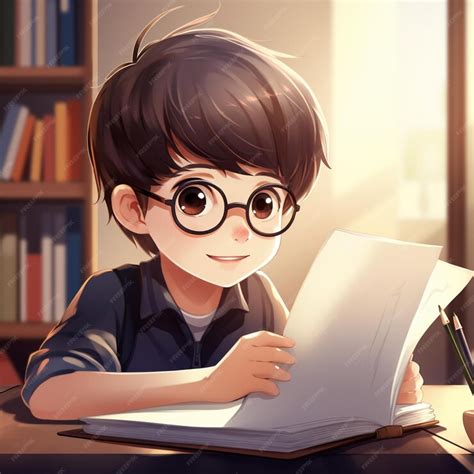 Premium AI Image | Anime Boy Reading A Book In A Library With A Bookcase In The Background