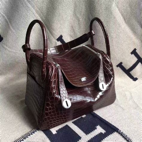 Wholesale Hermes Crocodile Matt Leather Lindy Bag 30cm in Chocolate Color - H Factory Birkin