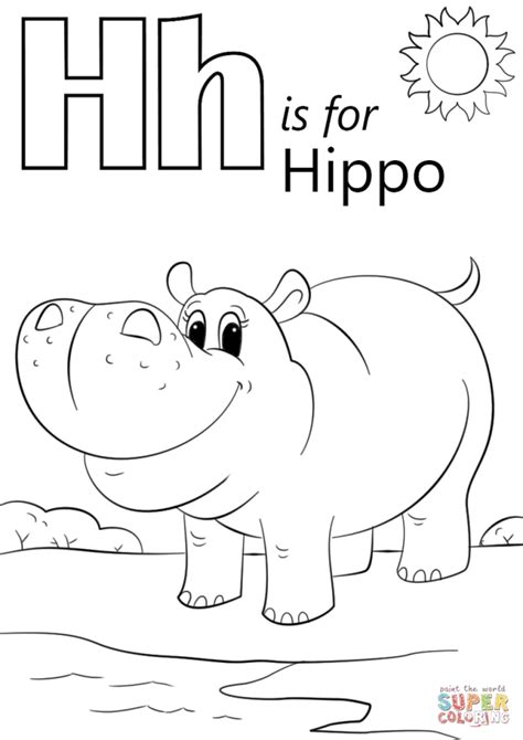 Get This Letter H Coloring Pages Hippo - 9n42b