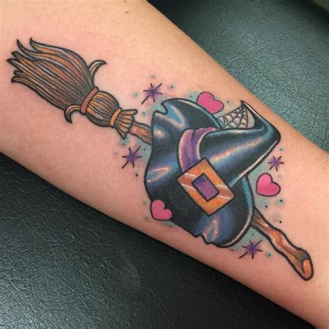 1,438 Likes, 35 Comments - sarah-k (@sarahktattoo) on Instagram: “ 🌜🔮🌛 Witches' hat & broomstick ...