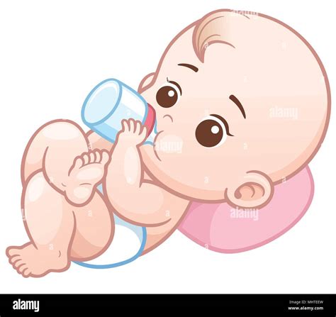 Vector Illustration of Cartoon baby holding a milk bottle.Baby infant eating milk Stock Vector ...