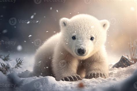 Cute baby polar bear in snow winter. Generative AI 22262991 Stock Photo at Vecteezy