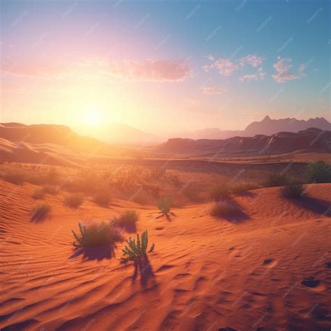 Premium AI Image | A desert scene with a sunset in the background