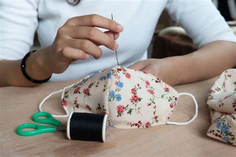 Premium Photo | Sewing fabric cotton protective handmade mask