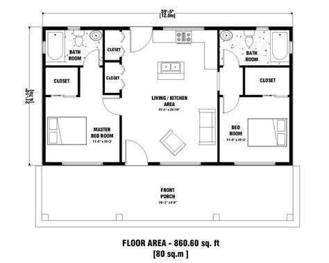 Modern Tiny House Plans 2 Bedroom & 2 Bathroom With Free Oragnal CAD File - Etsy | Small house ...