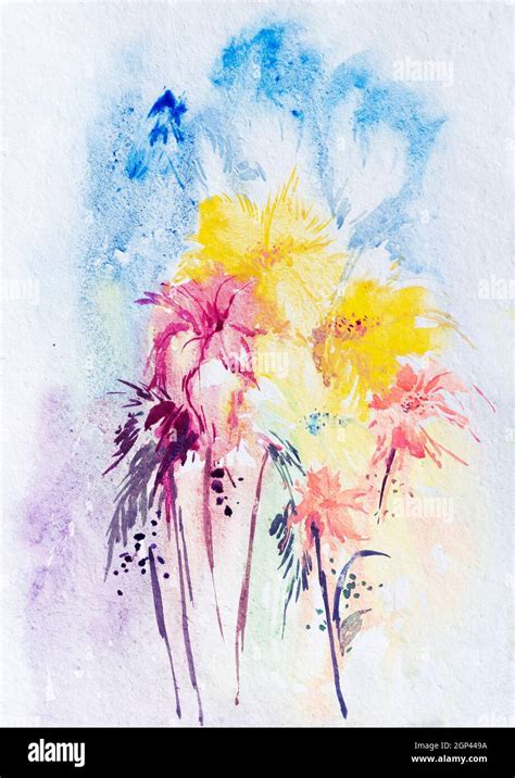 Beautiful watercolor flower painting with white background. Indian watercolor art. Indian ...