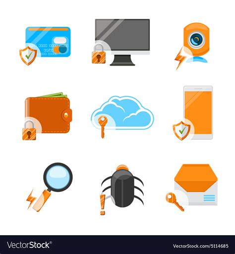 Network security flat icon set Royalty Free Vector Image