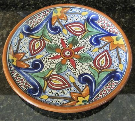 Mexican Talavera Dinner Plate Dot Daisy Floral Terra Cotta Border La Corona 174 #Mexican pottery ...