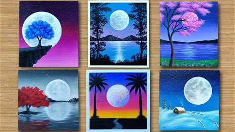 Full Moon | 6 Easy Moonlight scenery painting for Beginners | Acrylic Painting - YouTube